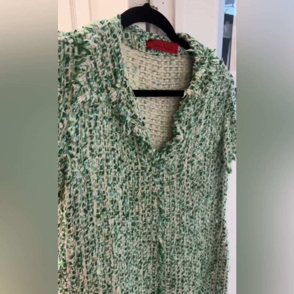 🔥Beautiful, Classic CH by Carolina Herrera Green & White Tweed Mini Dress Size 8 - Picture 3 of 15
